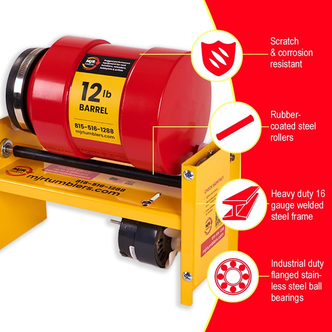 MJR Tumblers 40lb heavy duty rock tumbler with powder-coated steel frame and rubber rollers - view 12