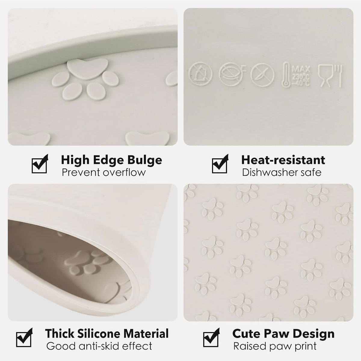 Silicone Pet Food Mat - Waterproof Dog & Cat Feeding Mat with High Lip to Prevent Spills & Protect - Beige - image 3
