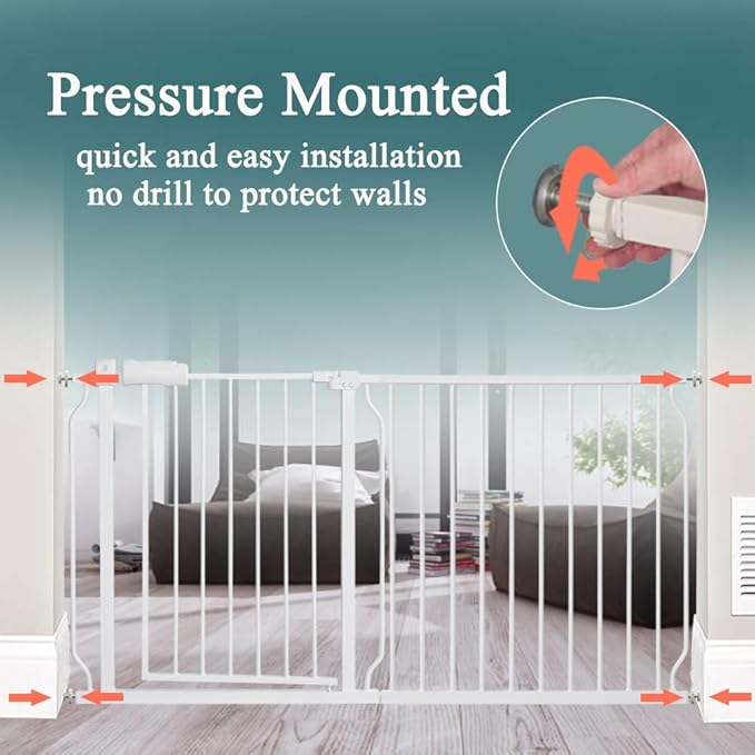 ALLAIBB Extra Wide Pressure Mounted Baby Gate Walk Through Child Kids Safety Toddler Tension White Long Large Pet Dog Gates with Extension for doorways Kitchen (29.13-33.86"/74-86cm)
