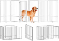 Full Metal Freestanding Dog Gate with Door, 32''Height Foldable Pet Dog Fence for Indoor & Outdoor, 6 Panels Extra Wide Free Standing TallDog Gates for Doorways,House,Stairs,Porch,Deck,Yard