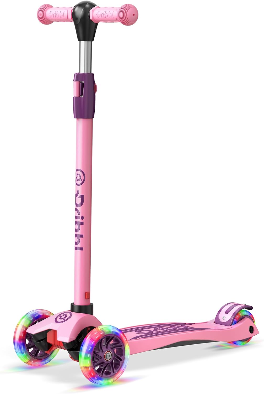 Dribbl 3-Wheel Kids Scooter, Lean-to-Steer Technology - Purple & Pink