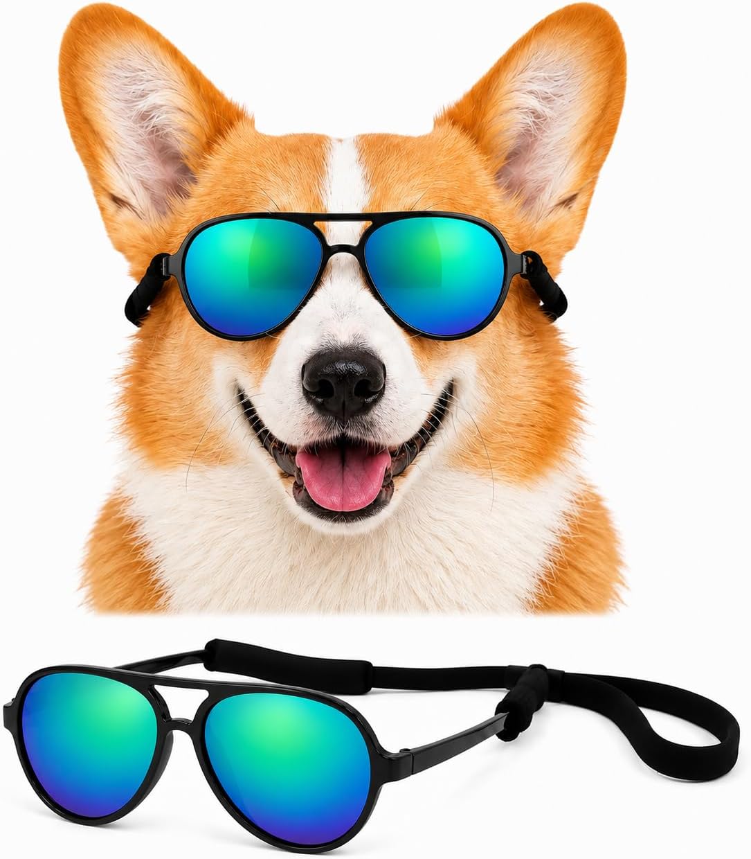G010 Dog pet Costume Aviator Sunglasses for Medium Breeds – Essentials for Dogs - Black-emerald green mirror / uv400