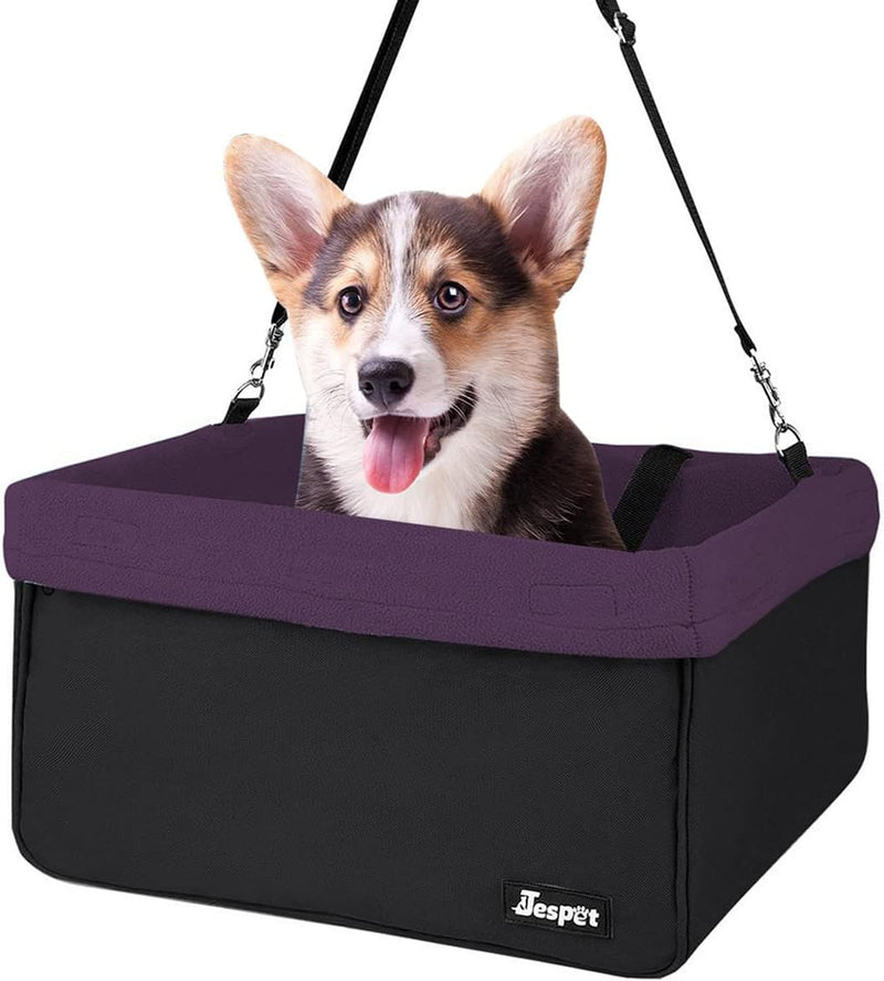 Jespet Dog Booster Seat for Cars, Travel Carrier with Seat Belt – Essentials for Dogs - Purple-16 L x 13" D x 9" H