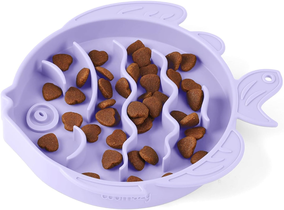 Coomazy Slow Feeder Cat Bowl Silicone Pet Puzzle Feeder for Slow - Purple / 1.2 Cups