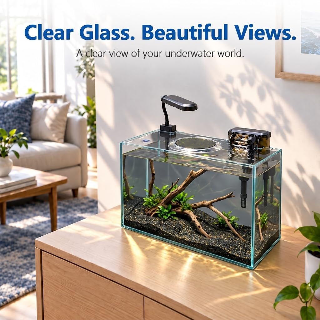 1.25 Gallon Fish Tank Small Glass Aquarium Kit Starter Set Dark - 3 Gallon
