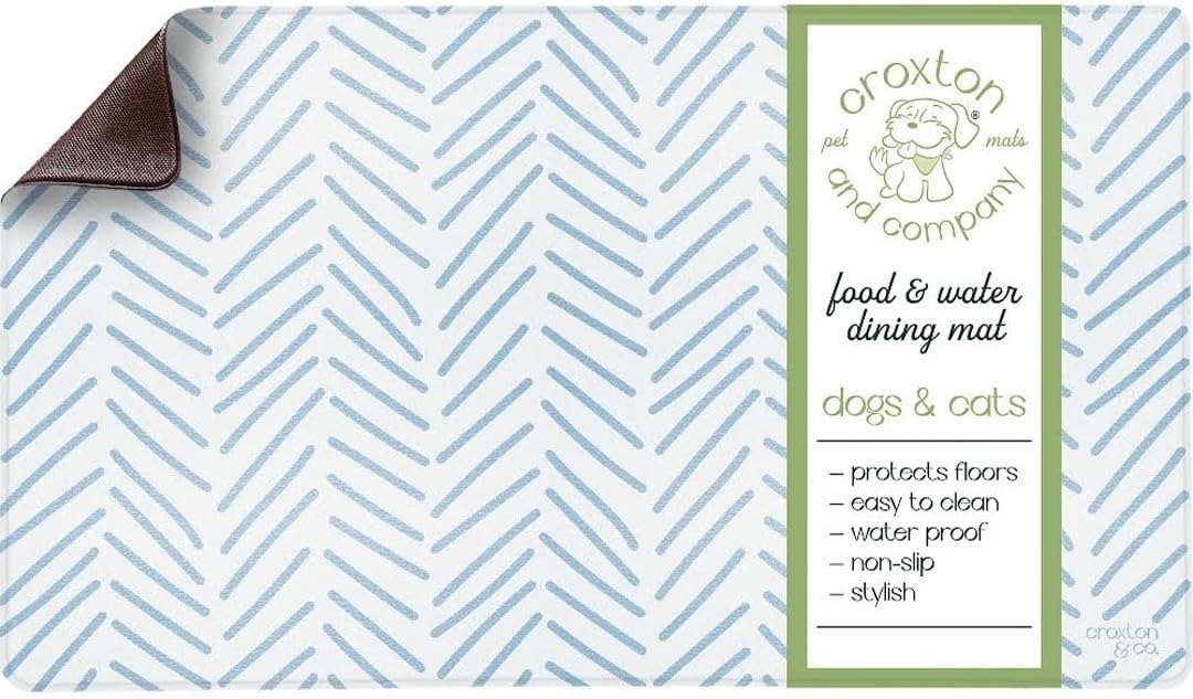 CROXTON & CO. Non-Slip Faux Leather Pet Feeding Mat for Dog Bowls - Herringbone