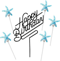 Black acrylic Happy Birthday cake topper on a frosted birthday cake - view 9