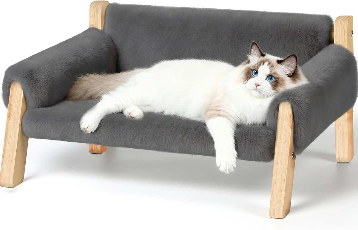 Elevated Cat Couch Bed for Indoor Cats - Light Gray