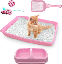 PAWISE Cat Litter Box Set, Small Kitten Starter Kit - Pink