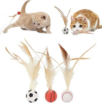 2025 New Interactive Cat Feather Ball Toy Set - Elastic Bouncy Cat Toys with Feather Tails, Silicone Rolling Balls for Indoor Cats & Kitten Exercise, Safe & Fun Play (1 Set)