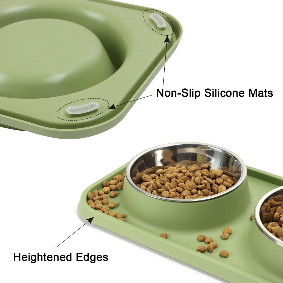 L.D.Dog Cat Food Bowls, Cat Bowls Non-Skid and Non-Spill Silicone Pads with PP Stand, Removable - Olive Green - image 4