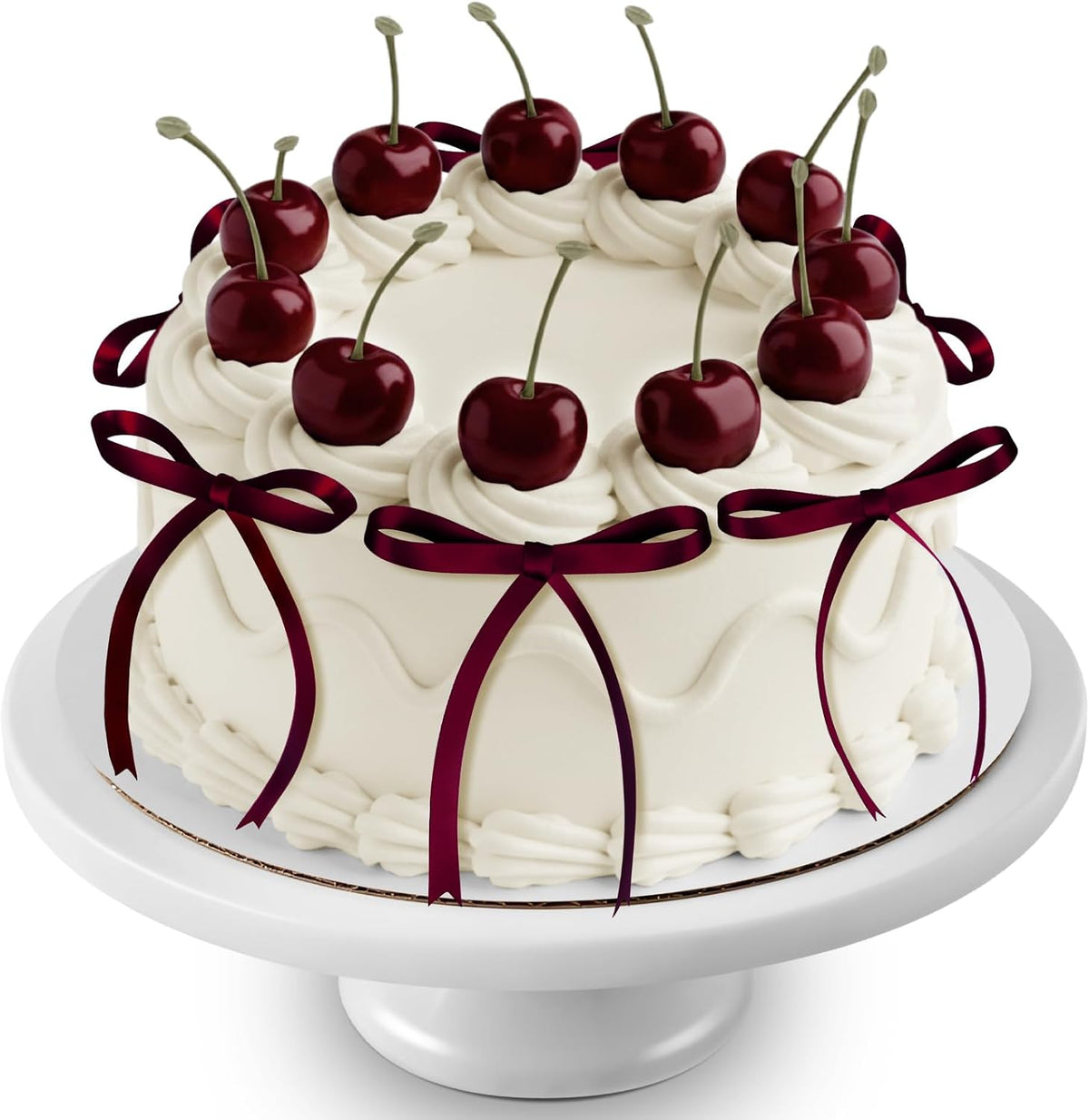 Chunful fake cherry cake toppers with red polyester bows - view 2