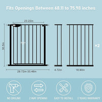 WAOWAO Triple Lock 68.11-75.98" Baby Gate Extra Wide Pressure Mounted Walk Through Swing Auto Close Safety Black Metal Dog Pet Puppy for Stairs,Doorways,Kitchen