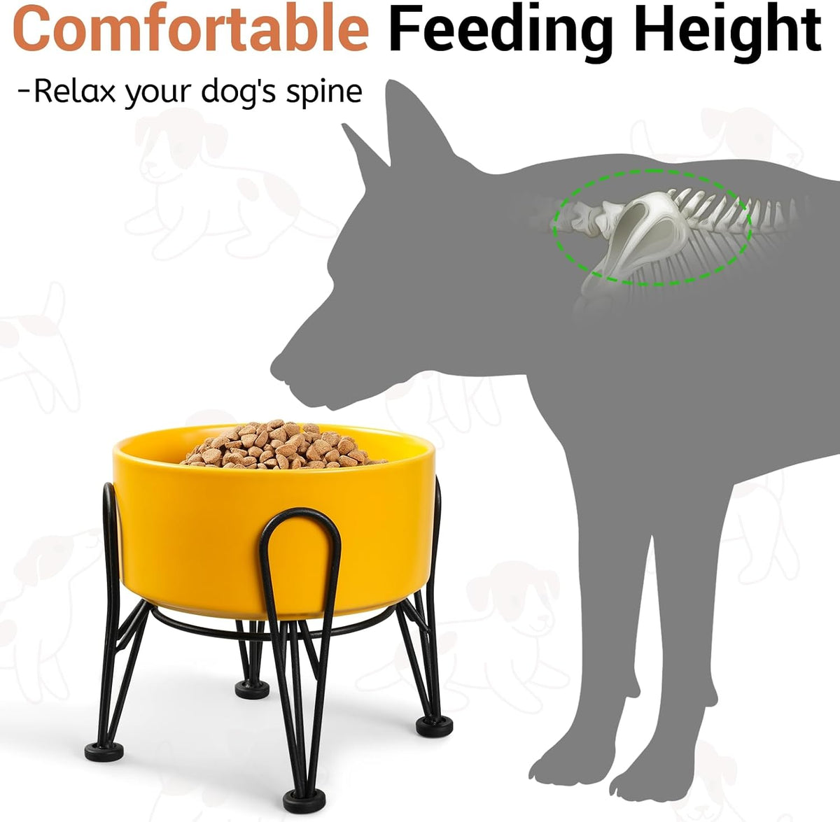 Elevated Dog Bowls, Ceramic Raised Dog Bowl Set with Anti-Slip and Non-Tip Metal Stand, 2 Pack Pet - Yellow / 3.6 Cups | 2 Pack | For Medium Dogs - image 2