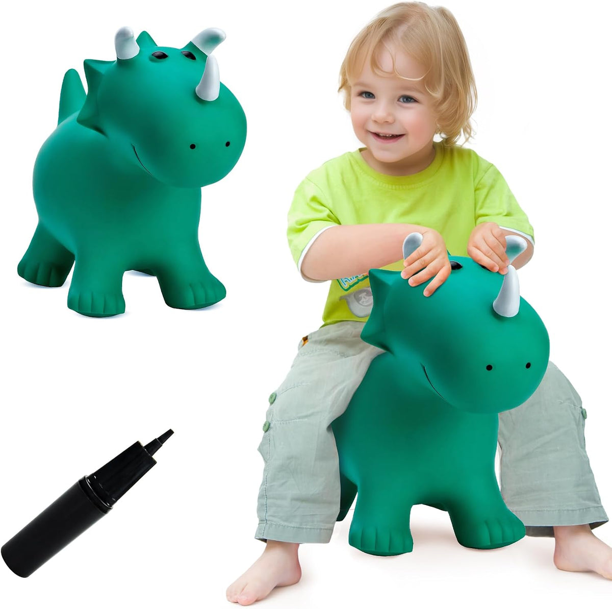 VangeBow Bouncy Horse Animal Hopper Toy for Toddlers 1-5 – Fun for Kids & Family - Green Big Triceratop
