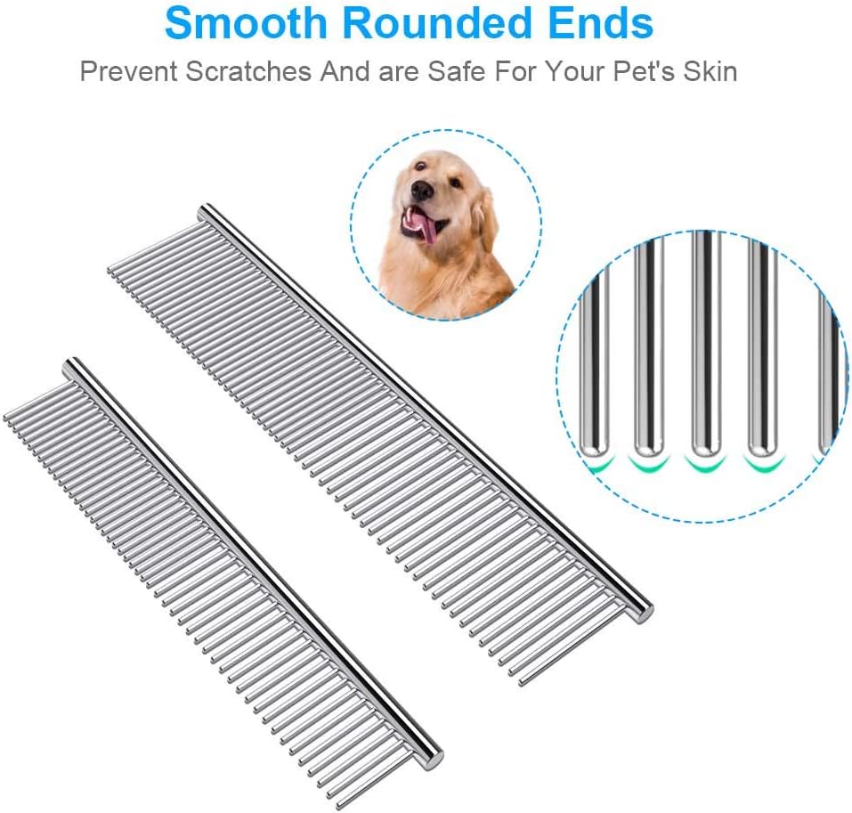 Cafhelp 2 Pack Dog Combs with Rounded Ends Stainless Steel Teeth - image 2