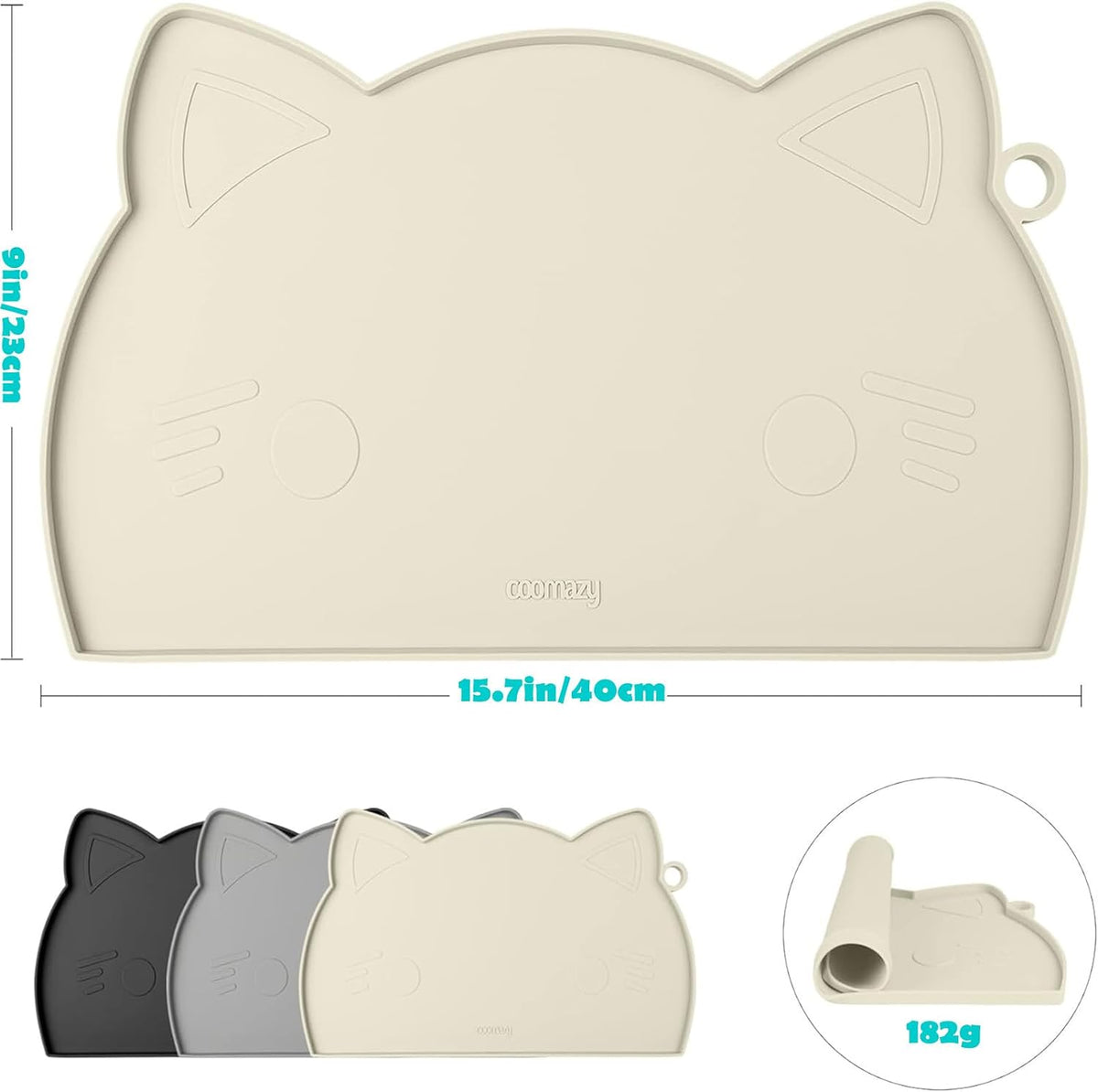 Coomazy Cat Food & Water Mat Thicker Non-Slip Silicone Mat - Beige / 15.8''L x 9''W - image 2