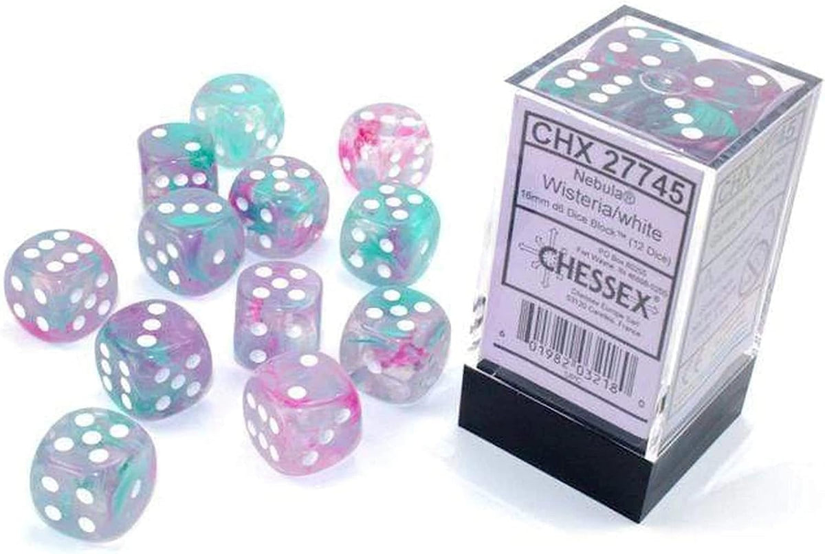 Chessex Nebula 16mm d6 Wisteria/White w/Luminary Dice Block – Fun for Kids & Family