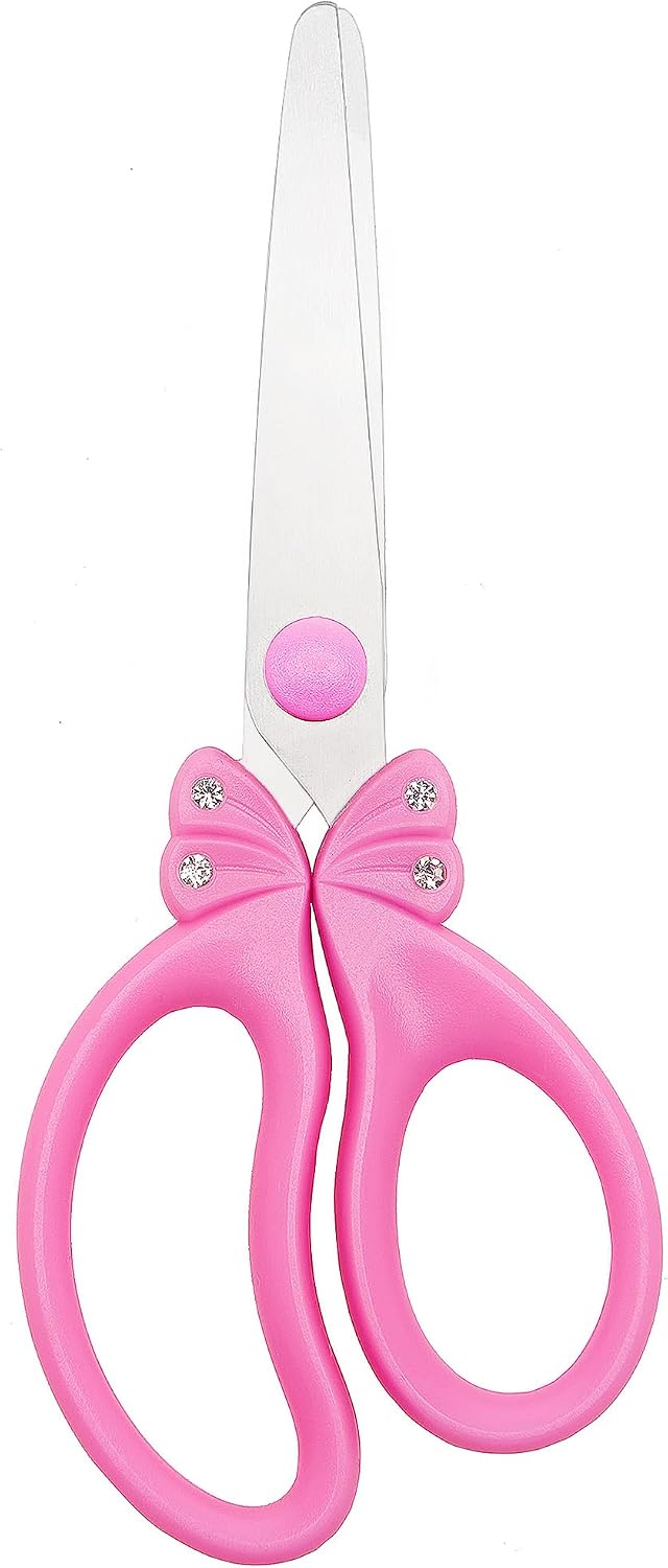 SLEMOON blunt tip kids scissors with pink glitter handle and rhinestone bow - view 3