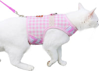 Cat Harness and Leash Set for Walking Escape Proof - Pink Plaid / M 5.5-9 lbs
