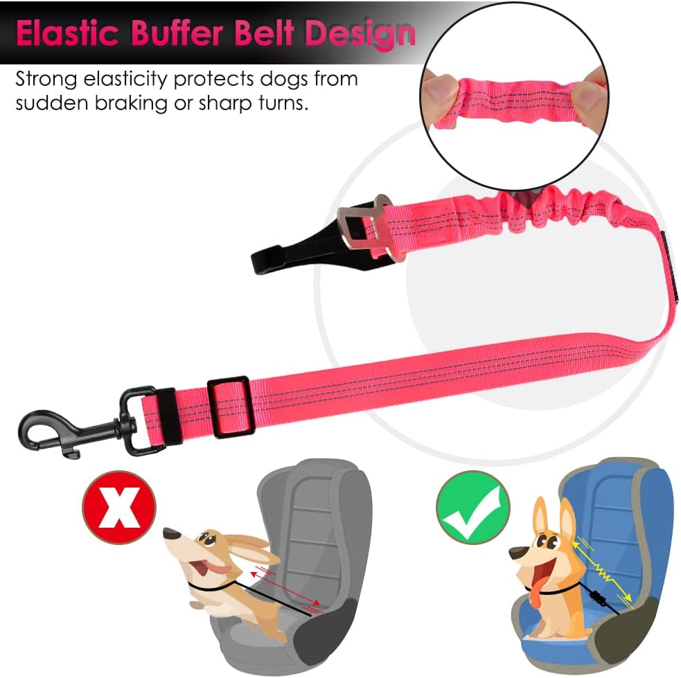 SlowTon Dog Car Seat Belt - Fluorescence Pink / 27.5in - 2 Pack - image 4