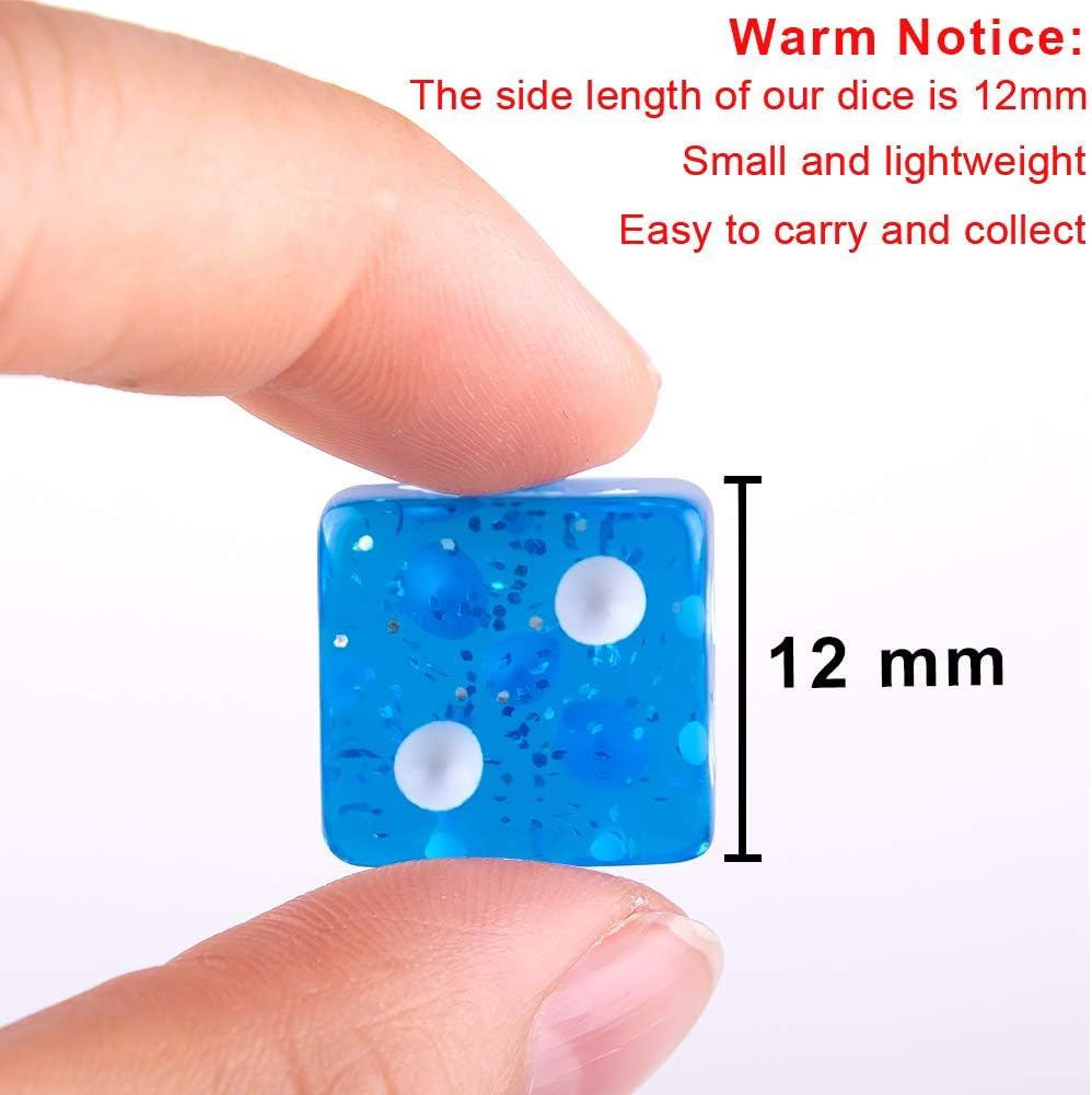 AUSTOR 100 Pcs 12mm Dice 6 Sided Game Dice Set with a Drawstring Pouch – Fun for Kids & Family - Translucent Square, 12mm - image 2