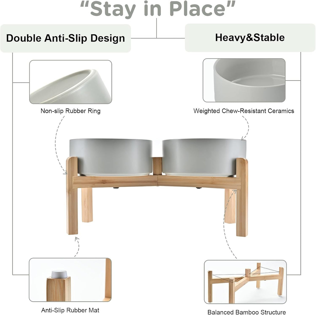 SPUNKYJUNKY Elevated Dog Bowls Ceramic - 7.3 in - 5.3 cups / Grey - image 4