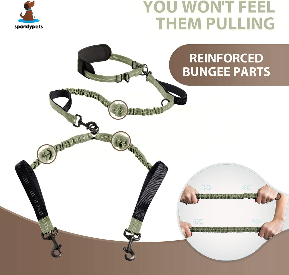 Active Pack Hands Free 2 Dogs Leash Medium & Large - Olive Green / 2 dogs M/L - image 2