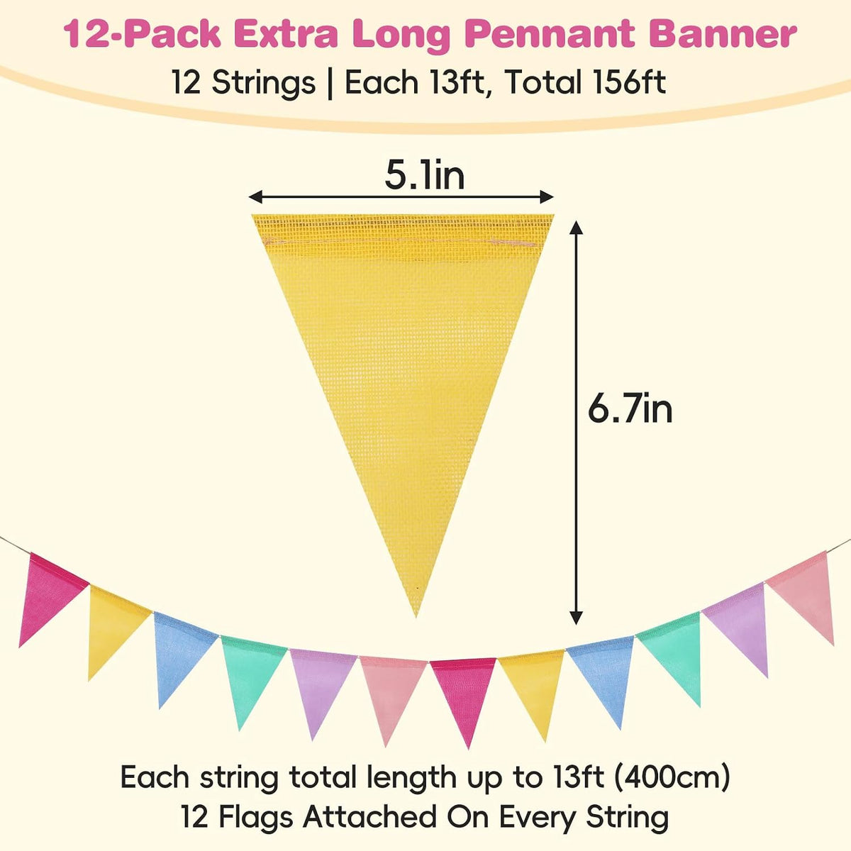 RUBFAC 170ft 120pcs Red White Striped Pennant Banner – Fun for Kids & Family - Pastel / 156ft - image 2