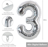 TONIFUL 40 Inch Red Number 3 Balloons Large Foil 3rd Birthday - Silver / 2 Count (Pack of 1) - image 2