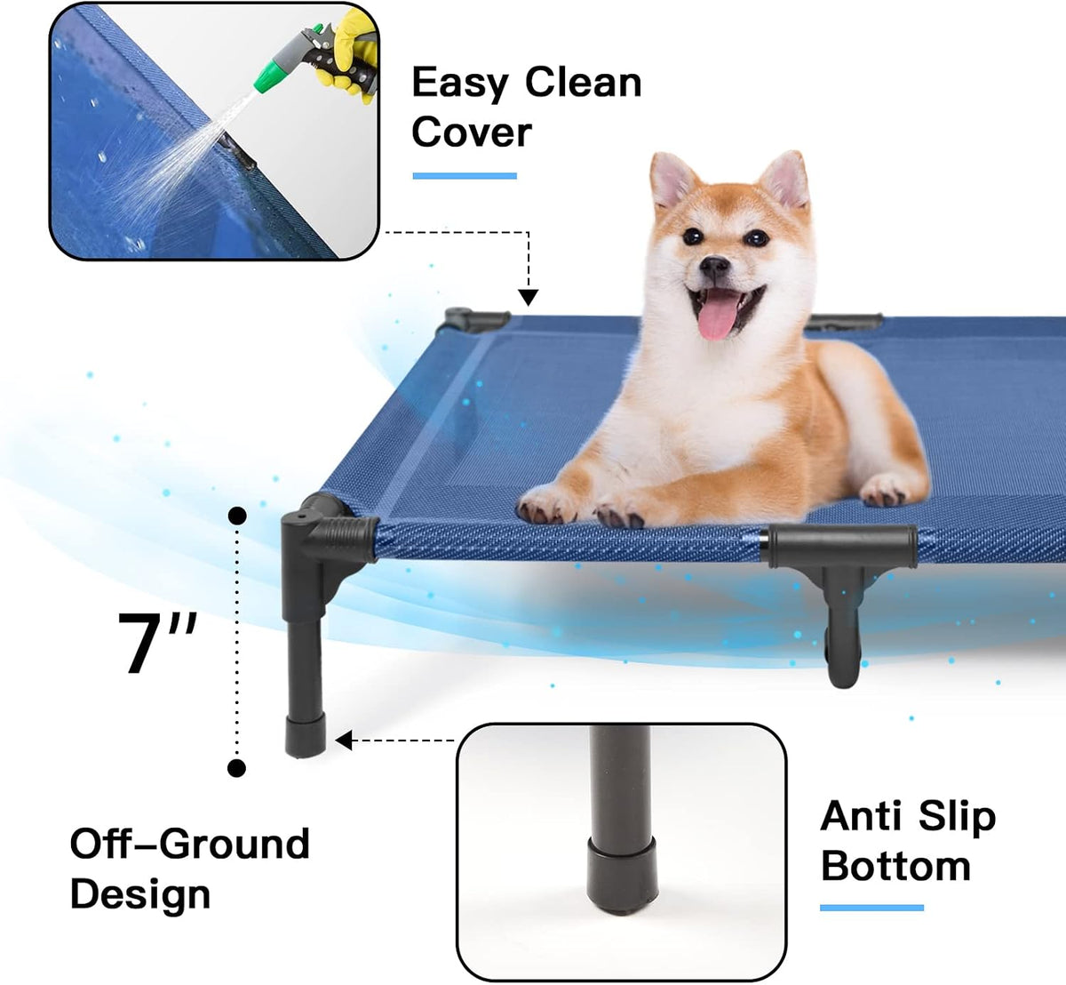 Elevated Dog Bed for Large Dogs 120lb - L (36"L x 30"W x 7"H) / Blue - image 3