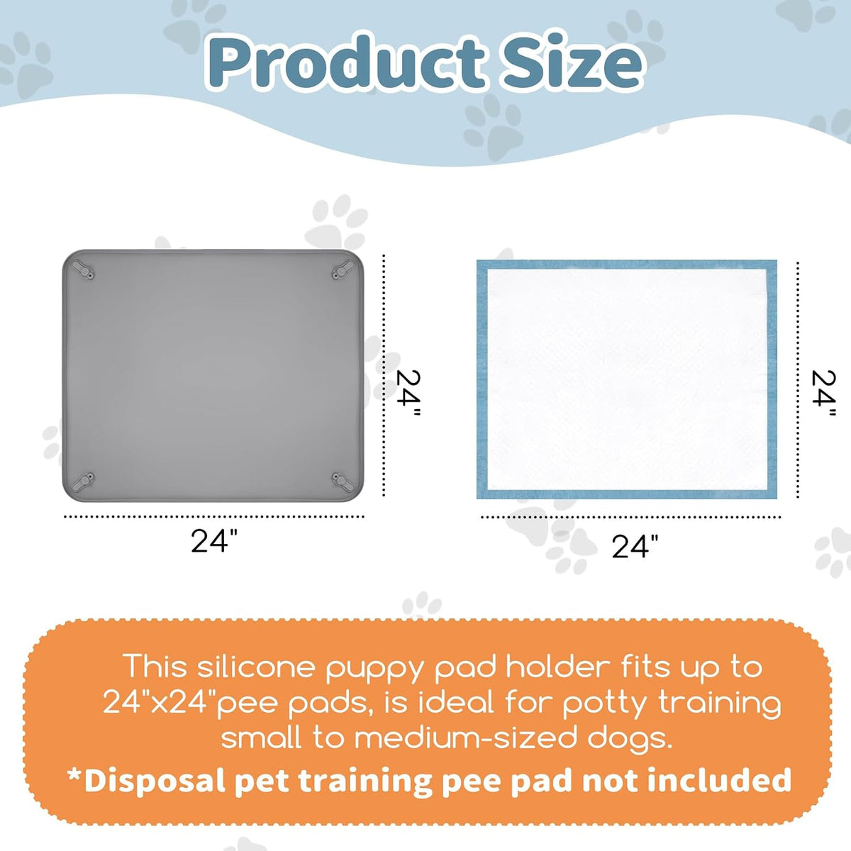 Silicone Puppy Pad Holder Tray with Clips, Fits 24" x 24" Pads – Essentials for Dogs - A-24"x24" - image 2