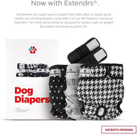 Pet Parents® Washable Dog Diapers (3pack) + Extendrs® of Durable Doggie Diapers, Premium Dog Diapers Female (X-Small, Luxe)
