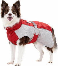 Dog Coat Dogs Jacket Waterproof Reflective Adjustable Dog-Winter - Red / X-Large(chest 28~31in)