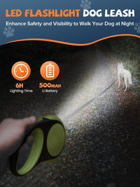 Retractable Dog Leash with LED Flashlight - Black-Green - image 3