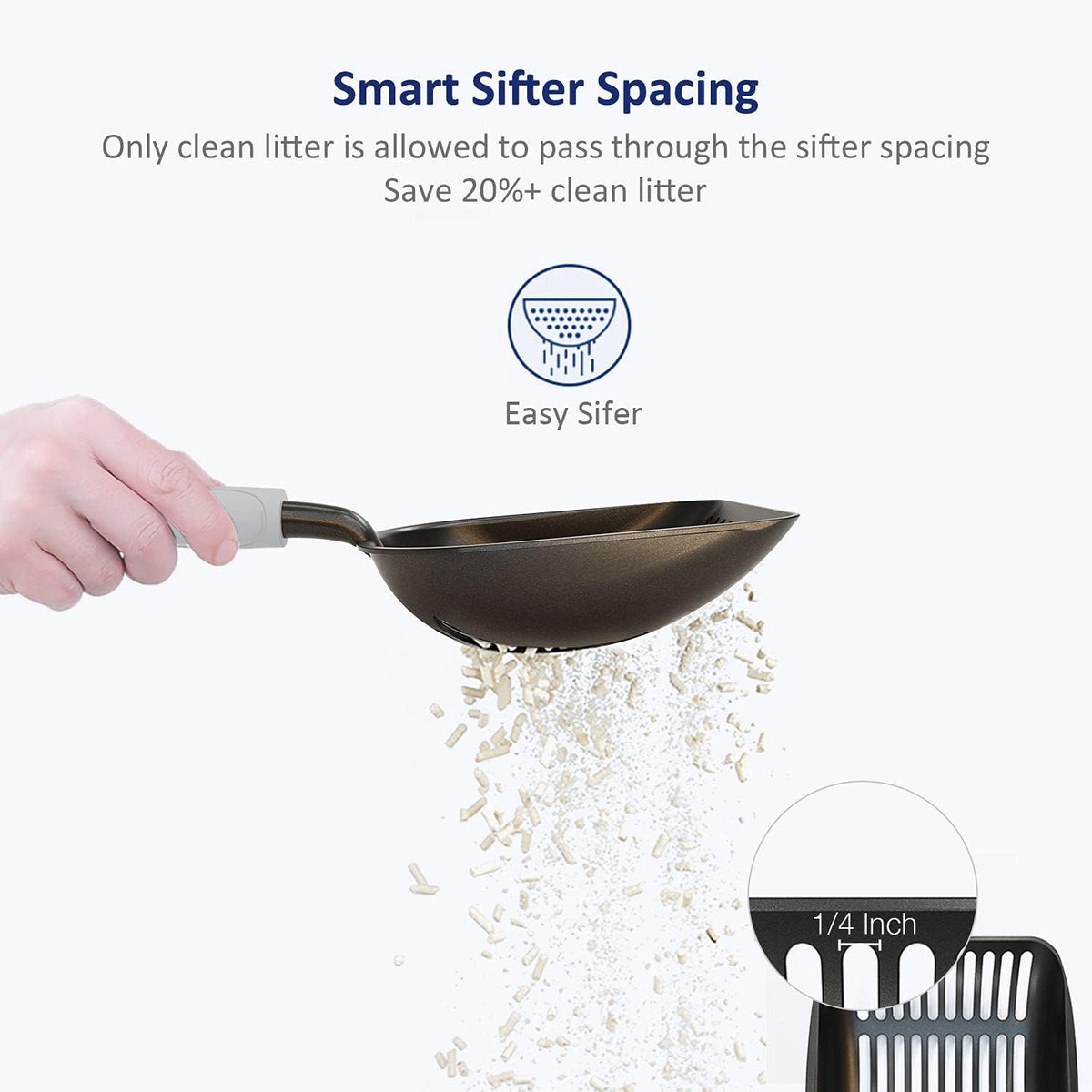 Cat Litter Scoop, Non-Stick Plated Aluminum Alloy Sifter - Large / #05 Grey - image 3