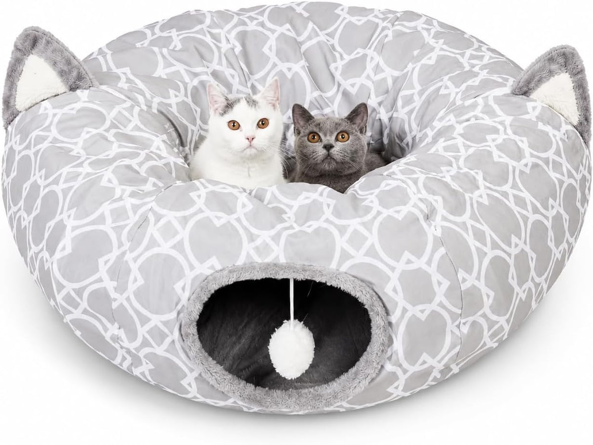 Geometric Straight Cat Tunnel with Plush Inside - Big Tunnel Bed