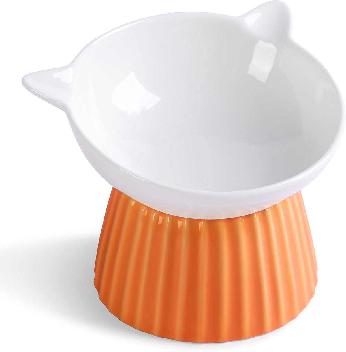 Ceramic Raised Cat Bowl，Tilted Raised Cat Bowl Anti Vomit Cat Bowls - Orange