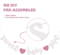 BEISHIDA Pre-Strung Glitter Champagne Girl Baby Banner Baby Shower - White Pink​ - image 2