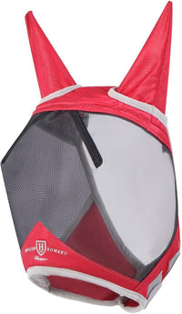 Harrison Howard CareMaster Pro Luminous Horse Fly Mask Large Eye Space Standard with Ears UV Protection for Horse Red XL Extra Full
