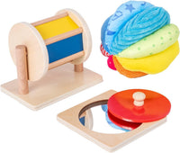Adena Montessori Play Kit: Knob Puzzle, Drum & Ball, 6-12m – Fun for Kids & Family - Mirror Peekaboo Knob Puzzle, Spinning Drum & Fabric Ball