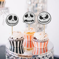 12 black glitter Halloween bat cupcake toppers in 4 patterns on cupcakes - view 24