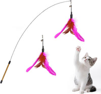 Pawaboo Cat Feather Wand Interactive Toy - Rose + Red Brown
