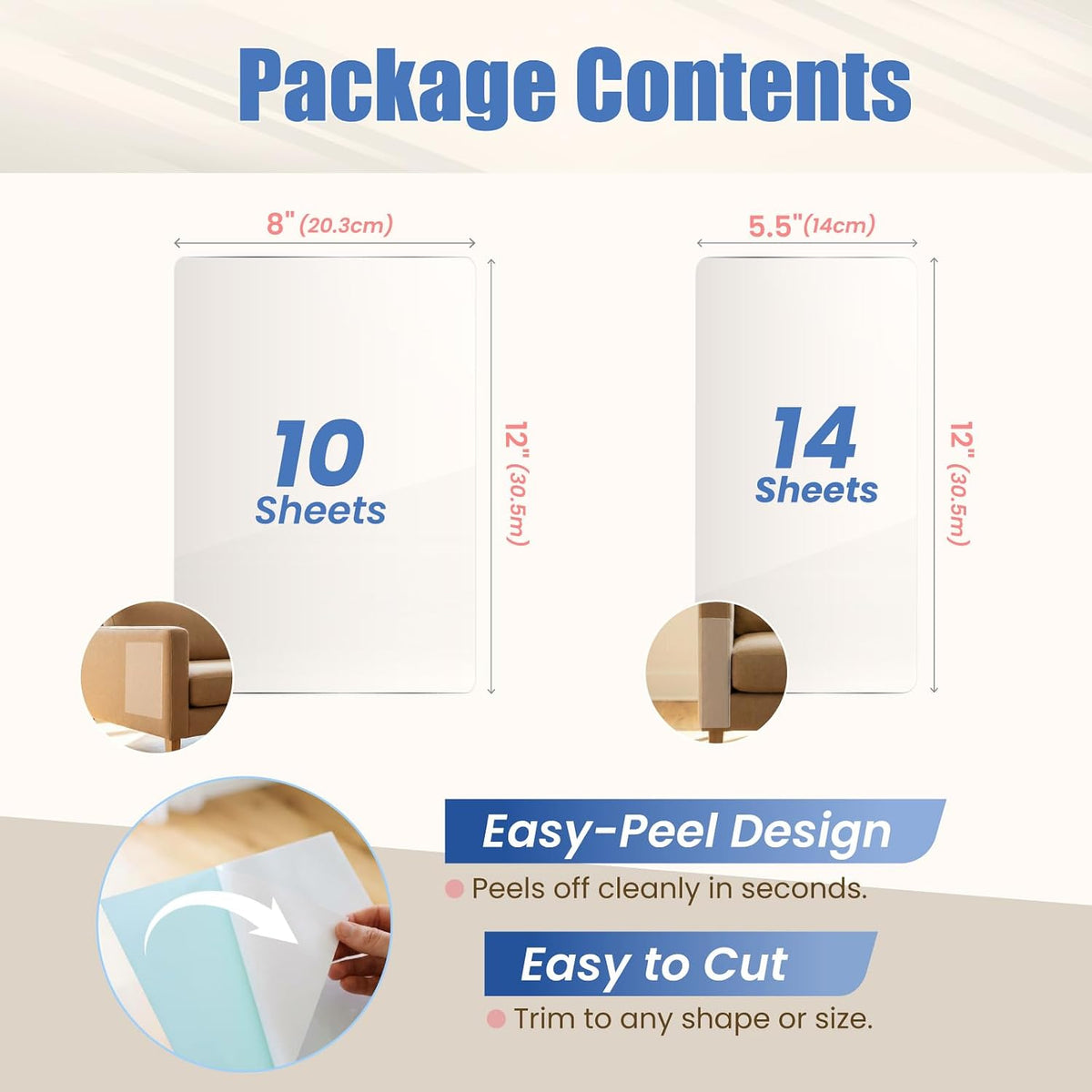 24-piece clear cat scratch furniture protector sheets in two sizes - view 3