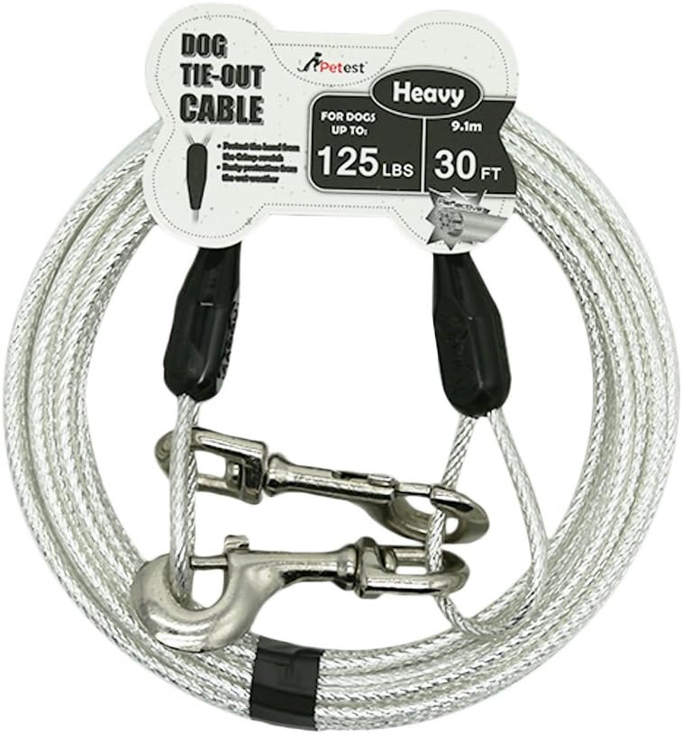 30ft Reflective Tie-Out Cable for Heavy Dogs Up to – Essentials for Dogs - 125lbs30ft / Black & Silver