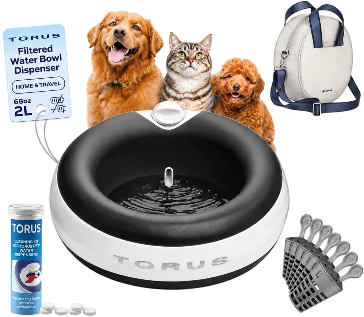 Filtered Portable Dog Water Dispenser - Shadow Pup Maxi + Tote Bag + (6-Pack) Filters / Maxi (68 oz / 2L) / Hydration Kits