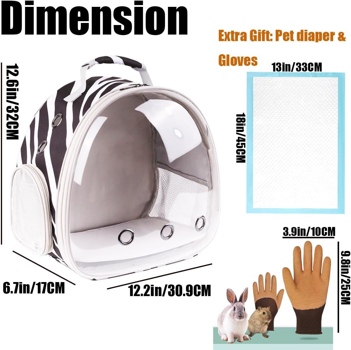 Portable Small Animal Backpack Travel Breathable Pet Carrier Bag - Zebra Print / Backpack - image 2
