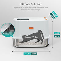 XL Stainless Steel Cat Litter Box Top Entry Extra Large Metal Litter Box with High Side for Big Cats, Multiple Cats, No Odor, Easy to Clean, Anti-Urine Leakage, Dog-Proof, Non-Sticky（Grey）