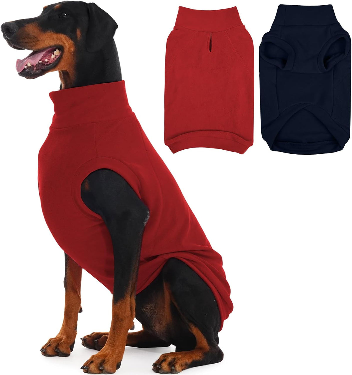2 Pack 3XL Fleece Dog Sweater for Labrador, Leash Hole - Blue & Red / XXXX-Large(Chest Girth: 30.7")
