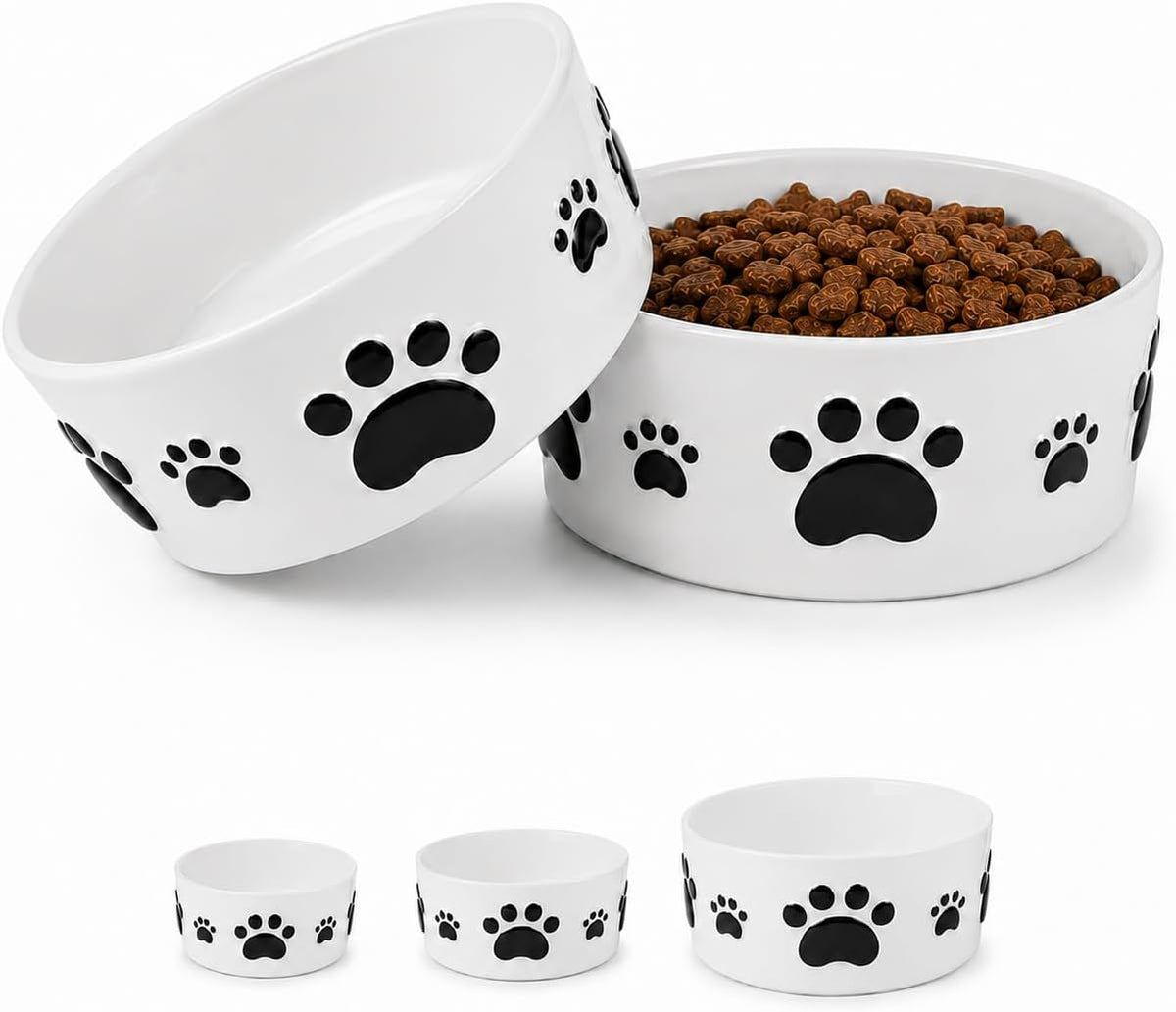Ceramic Dog Bowls Set, 6.5''×2.5'', with Anti-Slip Rings - 6.5 in